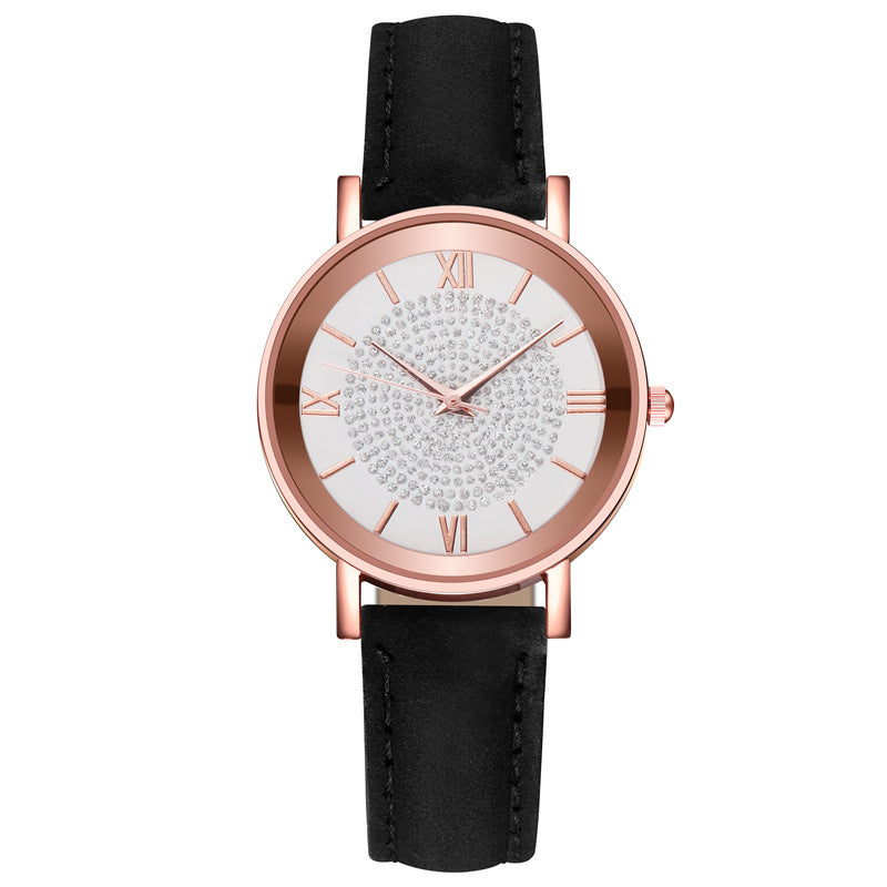 Ladies Fashion Sun Pattern Roman Scale Quartz Watch Watch