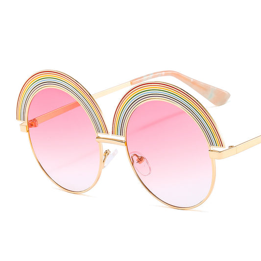 Metal Rainbow Large Round Frame Sunglasses