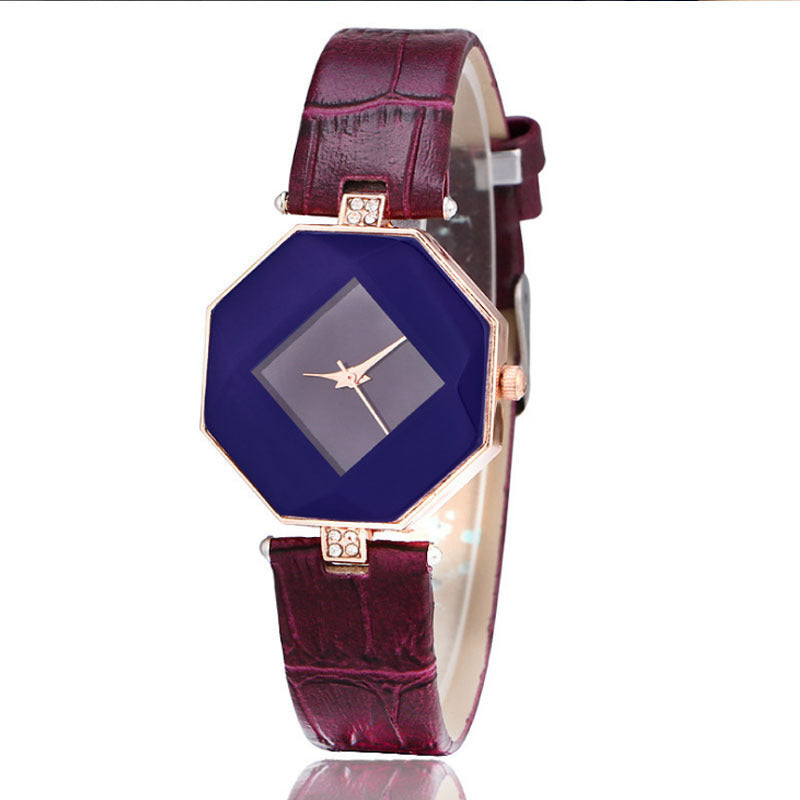 New Style Watch Girl Student Belt Prismatic Glass Simple Fashion Small Dial Quartz Watch