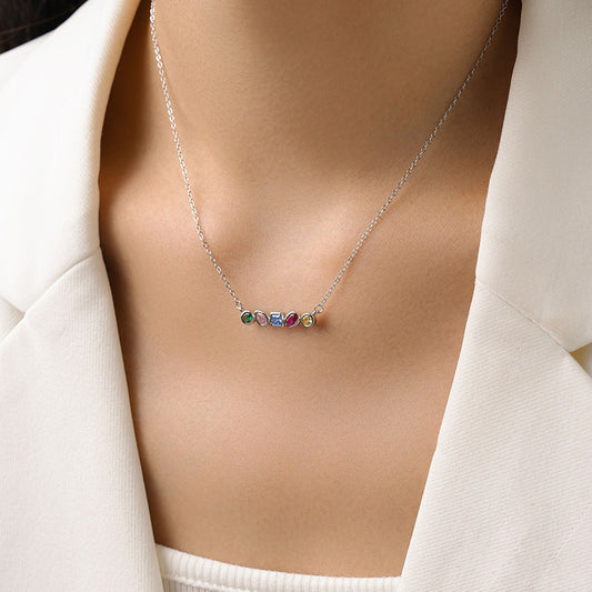 S925 Silver Rainbow Zircon Geometric Design Square Necklace