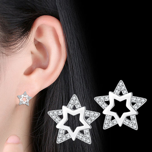 Women's Fashion Refined Rhinestone Double Star Ear Rings