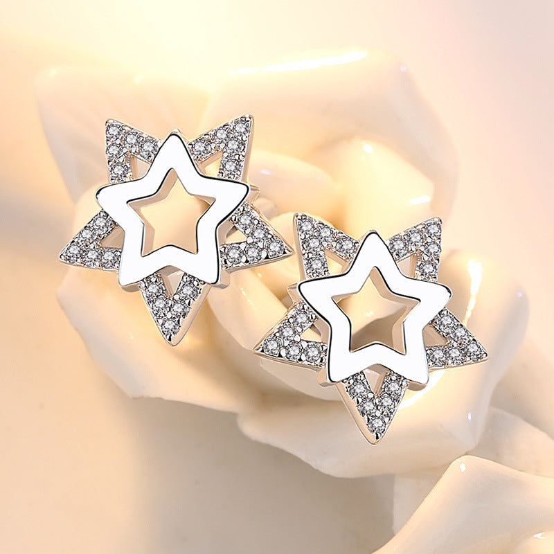 Women's Fashion Refined Rhinestone Double Star Ear Rings