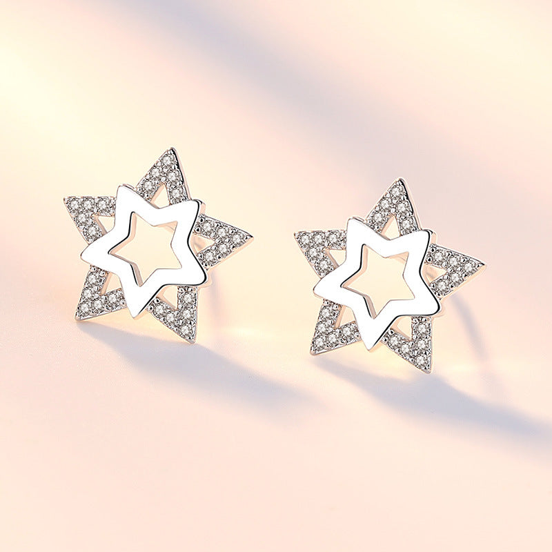 Women's Fashion Refined Rhinestone Double Star Ear Rings