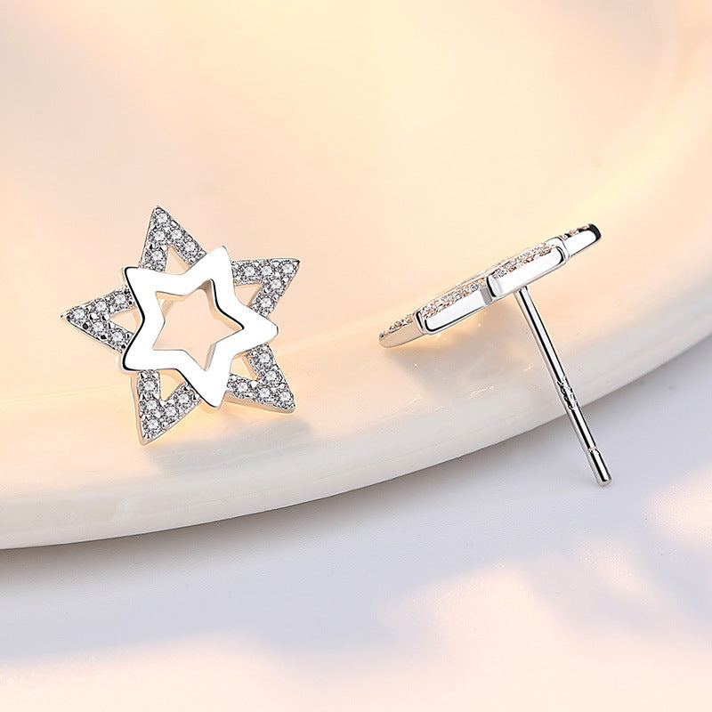 Women's Fashion Refined Rhinestone Double Star Ear Rings