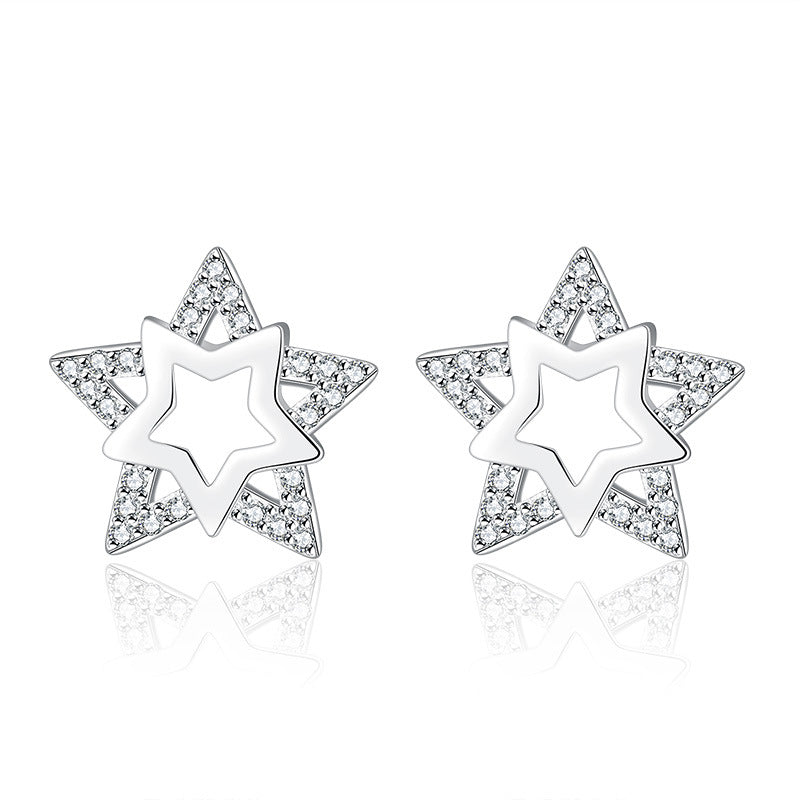 Women's Fashion Refined Rhinestone Double Star Ear Rings