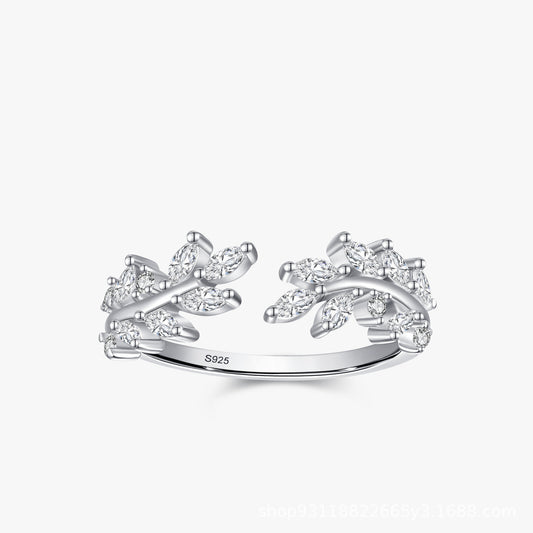 Leaves Shiny Diamond Ring Female