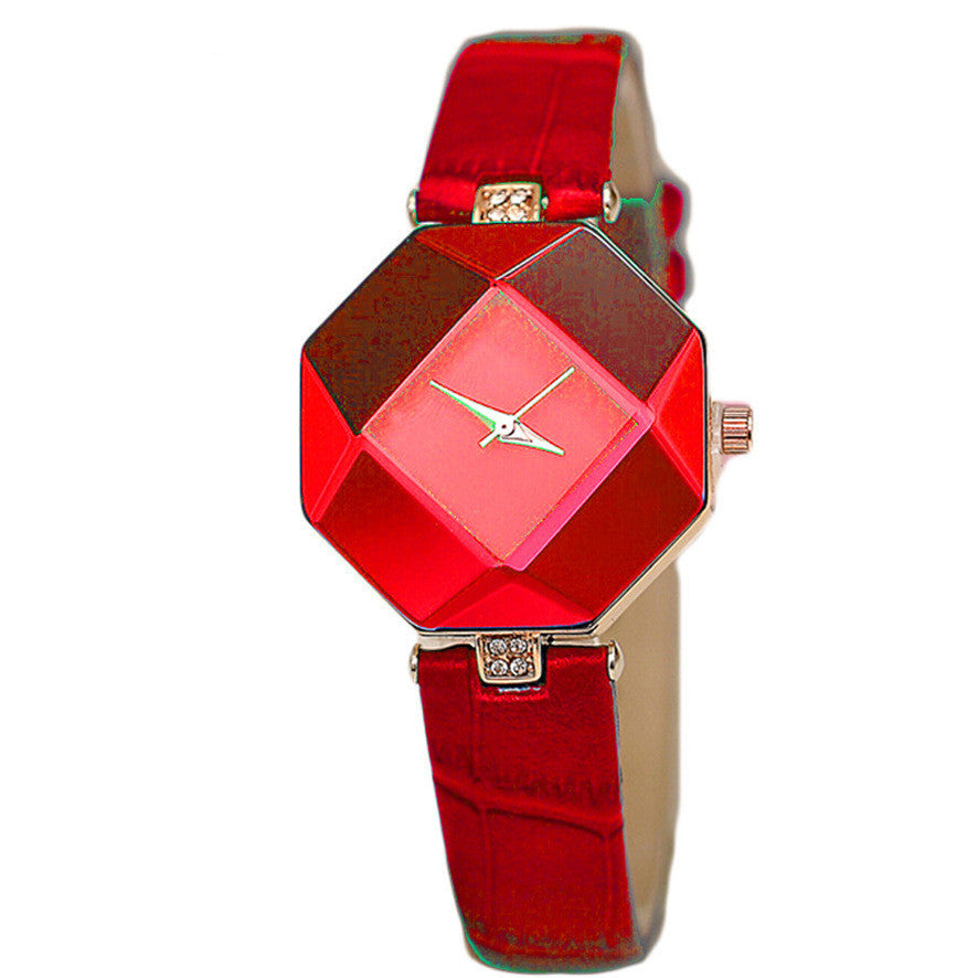 New Style Watch Girl Student Belt Prismatic Glass Simple Fashion Small Dial Quartz Watch