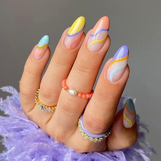 Nail Tips Wearable Nail French Rainbow Line Patch Nail Polish Wearable Nail Sticker Finished Product Detachable Nail Nail