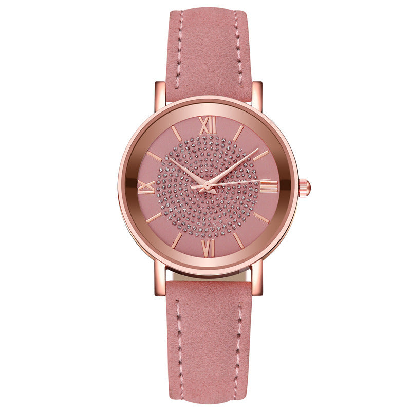 Ladies Fashion Sun Pattern Roman Scale Quartz Watch Watch