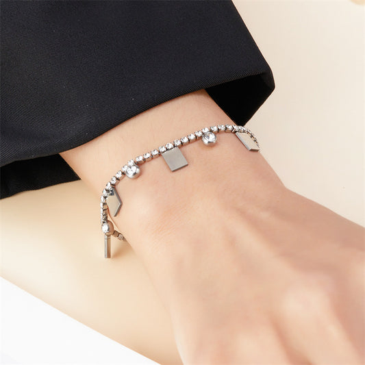 Rectangular Flower Inlaid Zircon Lobster Buckle Bracelet