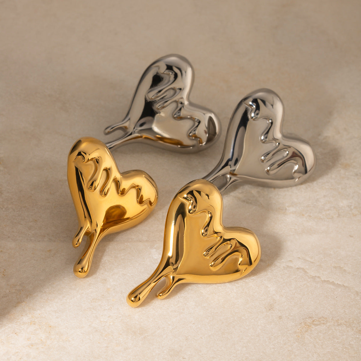 18K Gold Stainless Steel Melting Love Heart Earrings