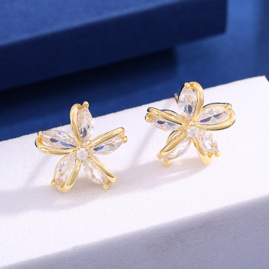 Simple Design Irregular Windmill Zircon Flower Stud Earrings For Women