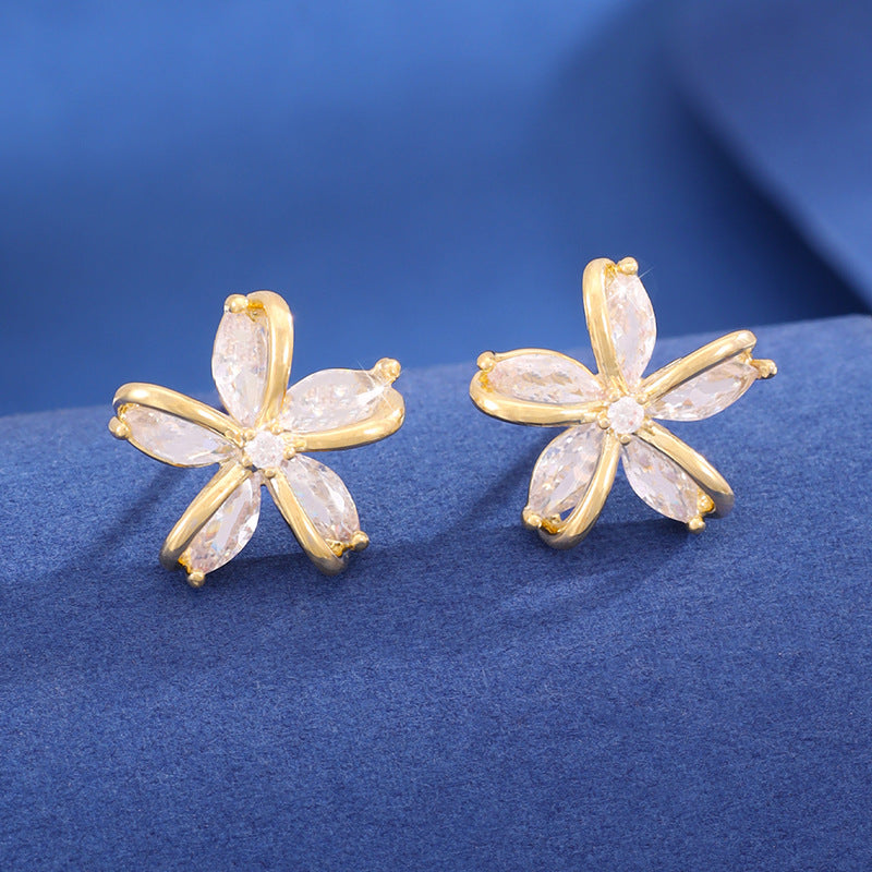 Simple Design Irregular Windmill Zircon Flower Stud Earrings For Women