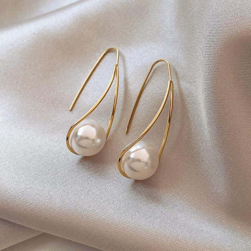 Simple Design Hollow Water Drops Pearl Earrings For Women