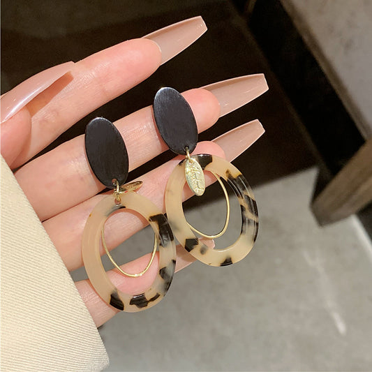 Leopard Print Earrings Female Geometric Ellipse Circle