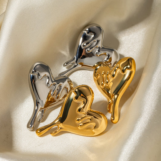 18K Gold Stainless Steel Melting Love Heart Earrings