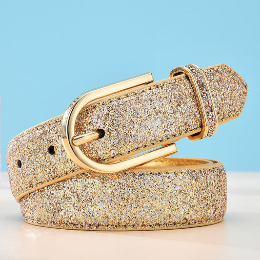 Women's Faux Leather Sequins Decorative Belt